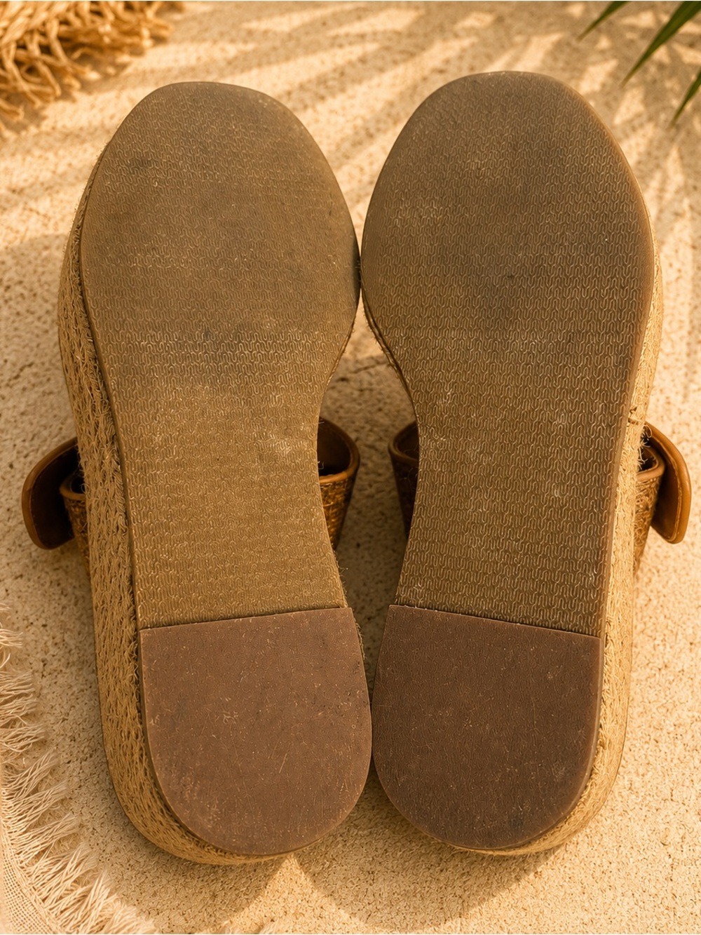 J. McLaughlin Fleur Raffia Espadrille Platform Wedge Sandals Bamboo Buckle Sz 6 - Picture 8 of 8